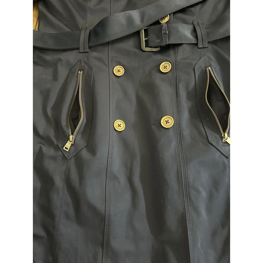 London Fog Heritage Double Breasted Belted Trench Dark Blue Satin Sheen Size L - Picture 11 of 16